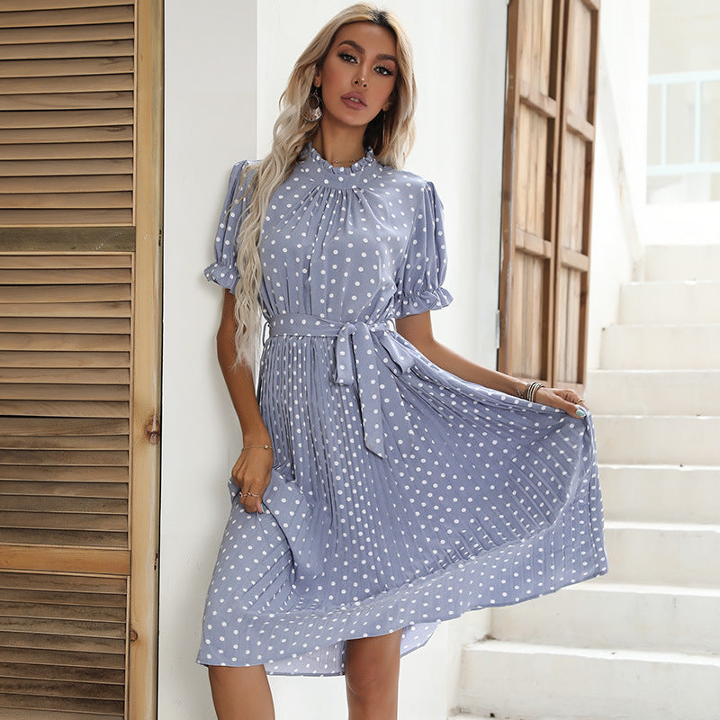 2023 Summer New Women's Polka Dot Dress with Tie