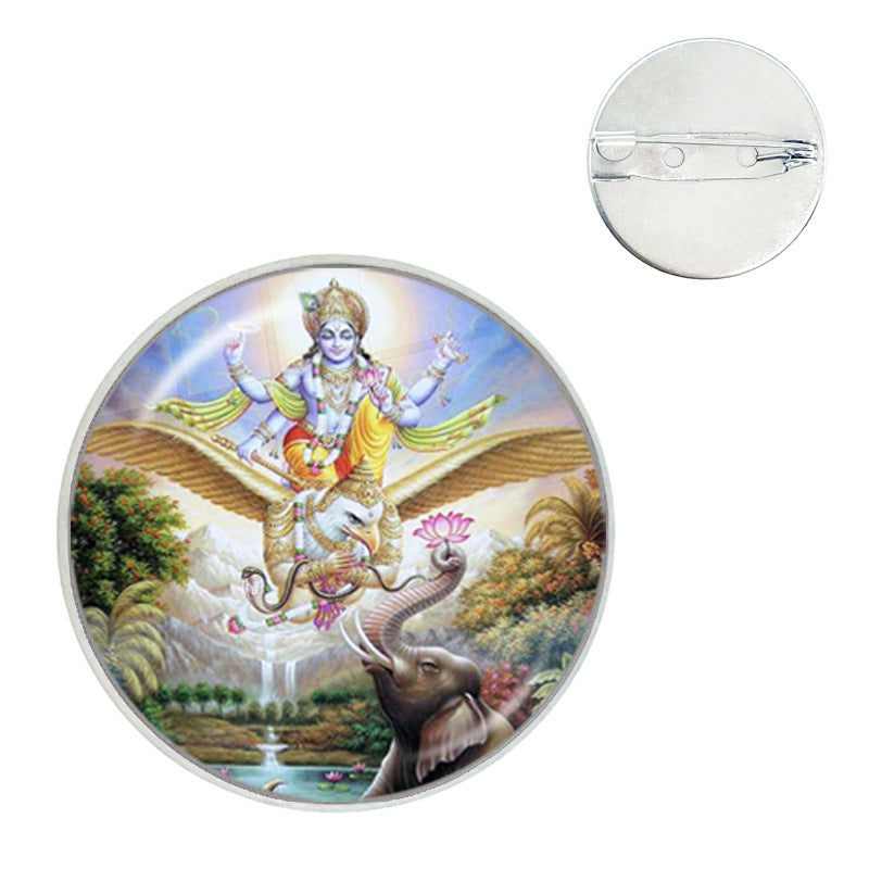 Ganesh Time Gem Crystal Glass Round Brooch