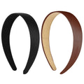 WLLHYF 2 Pieces Satin Headbands 1 Inch Wide Hard Head Band Fashion Solid Headband Anti-slip Plain Hair Bands Diy Hair Accessories for Women Girls Halloween Christmas (Black+Coffee)