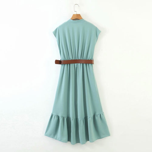 2020 Summer European Style Midi Dress with Belt