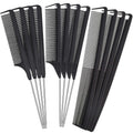 Patelai 12 Pieces Parting Comb for Braids Rat Tail Comb Steel Pintail Comb Fine Teeth Comb Heat Resistant Teasing Combs with Stainless Steel Pintail (Black)