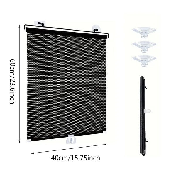 2 Pack Blackout Roller Shades With 6 Pcs Suction Cups Retractable Portable Window Cover