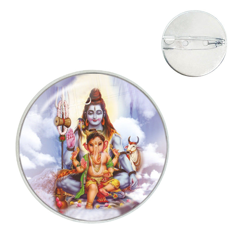 Ganesh Time Gem Crystal Glass Round Brooch