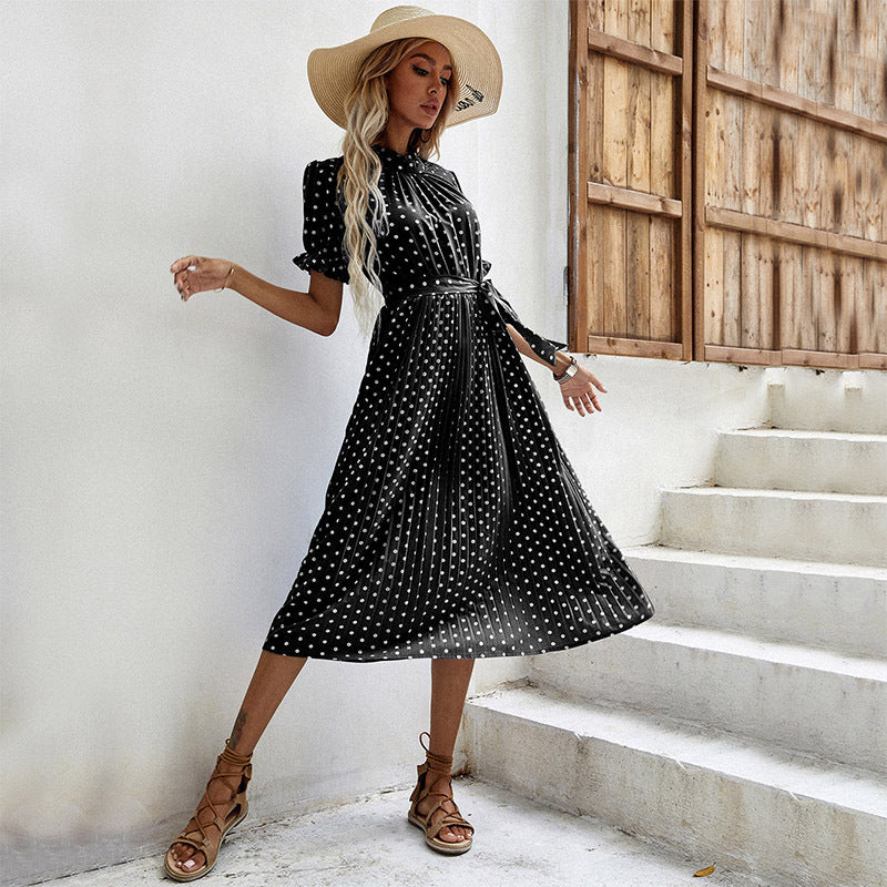 2023 Summer New Women's Polka Dot Dress with Tie