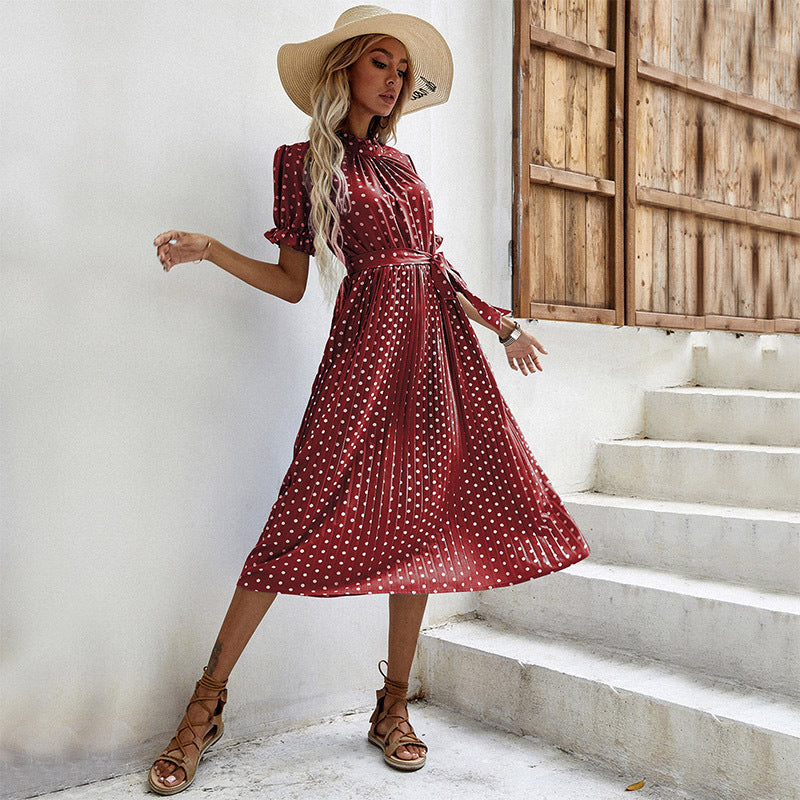2023 Summer New Women's Polka Dot Dress with Tie