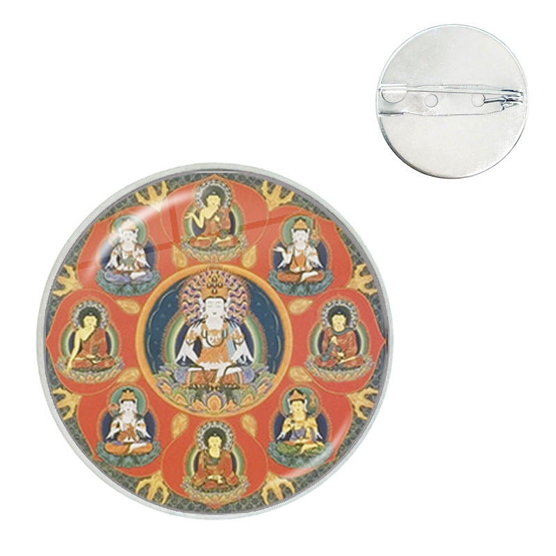 Ganesh Time Gem Crystal Glass Round Brooch