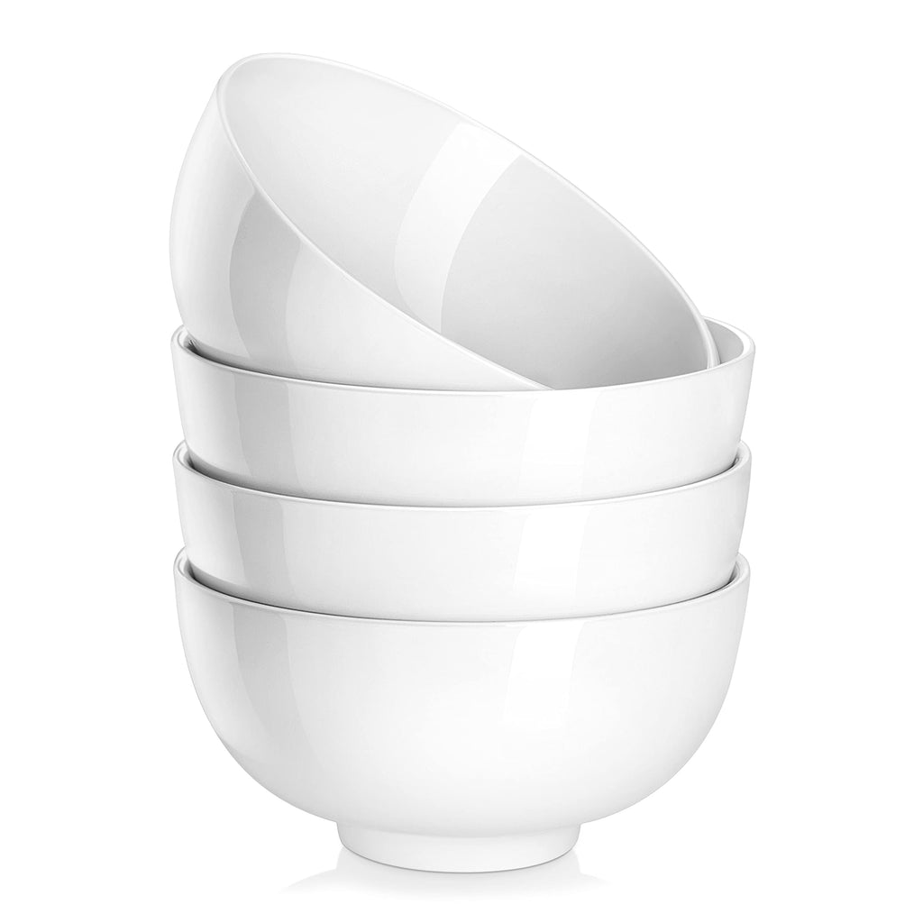 MALACASA 26 oz Porcelain Soup Bowls 6" Cereal Bowls - White Bowls Set of 4 for Soup Cereal Oatmeal Fruit Rice - Dishwasher & Microwave Safe Series Regular
