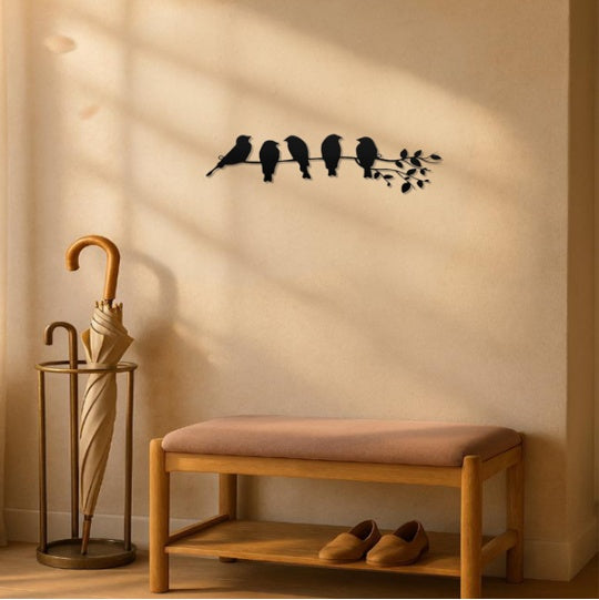 1PC Fashionable Metal Bird Wall Art - Bird On The Branch Wall Ornament. The Leaves With Birds Sculpture Wall Decor Is A Fashion - Forward Metal Wall Hanging, Keeping Your Decor On - Trend.Decorative S