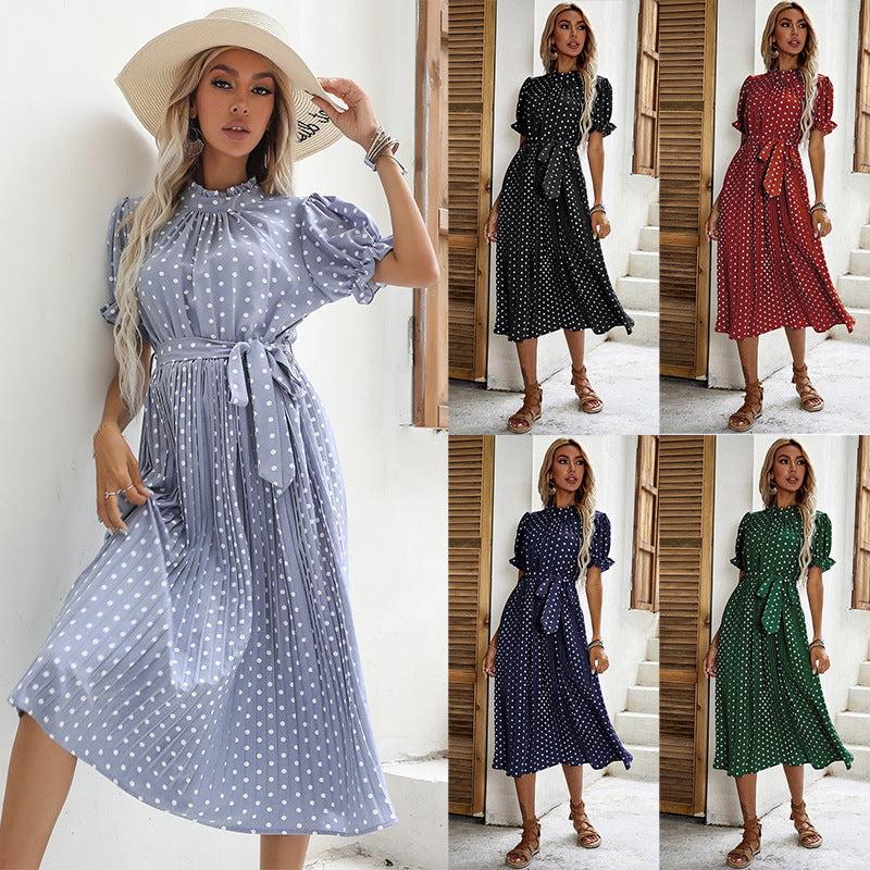 2023 Summer New Women's Polka Dot Dress with Tie