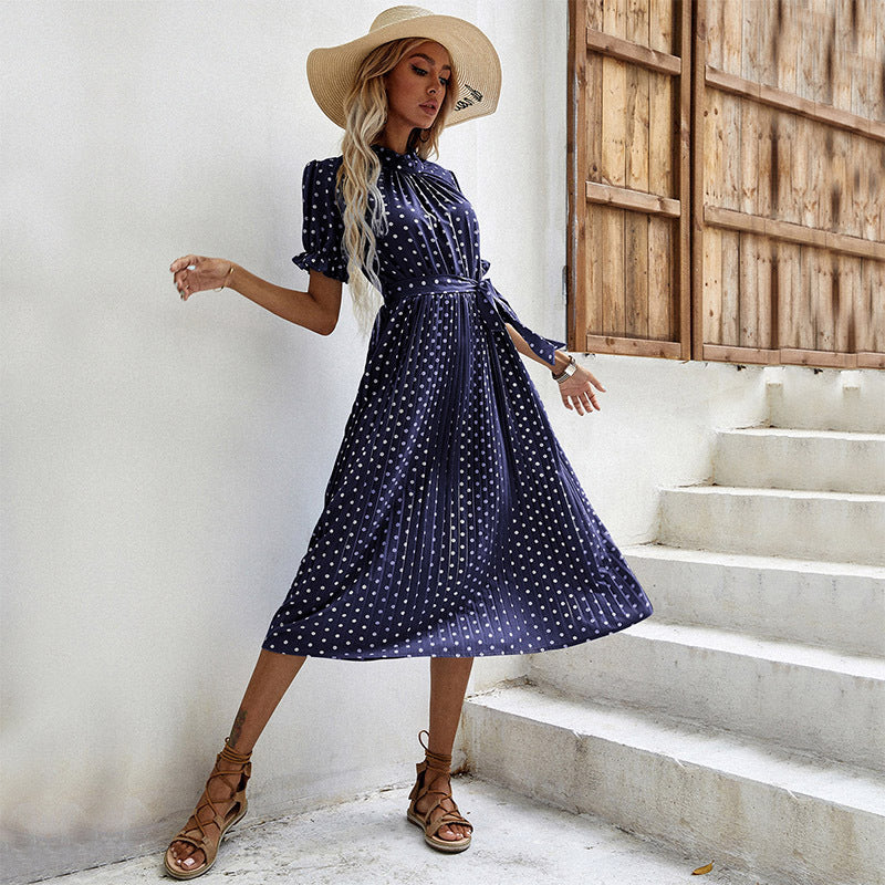 2023 Summer New Women's Polka Dot Dress with Tie