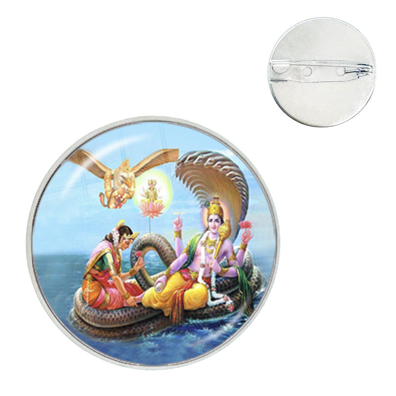 Ganesh Time Gem Crystal Glass Round Brooch