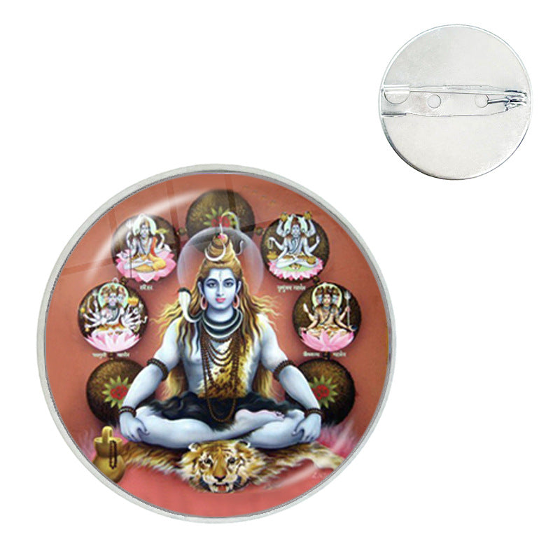 Ganesh Time Gem Crystal Glass Round Brooch