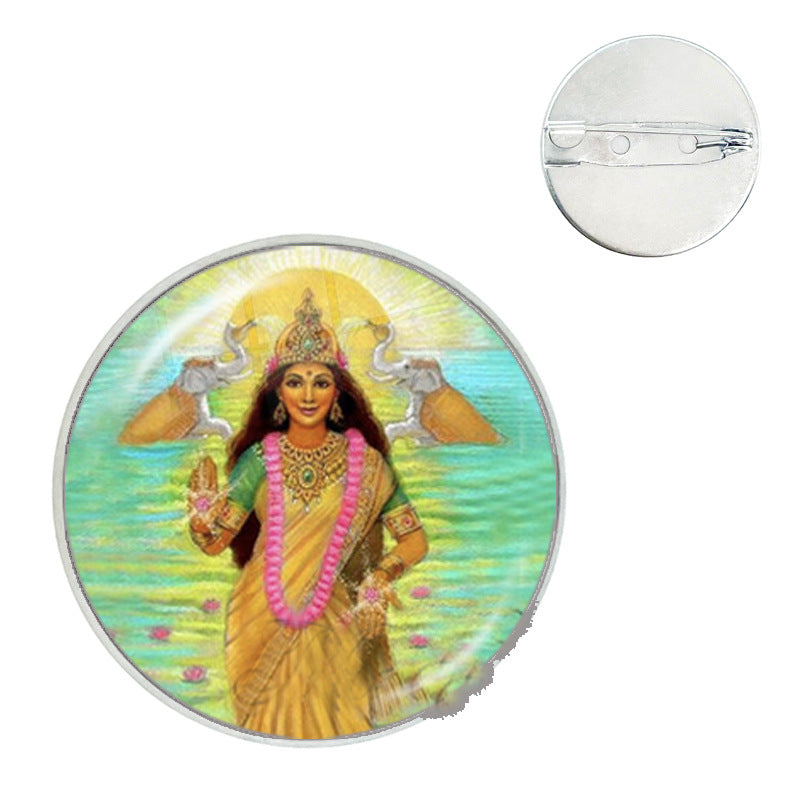 Ganesh Time Gem Crystal Glass Round Brooch